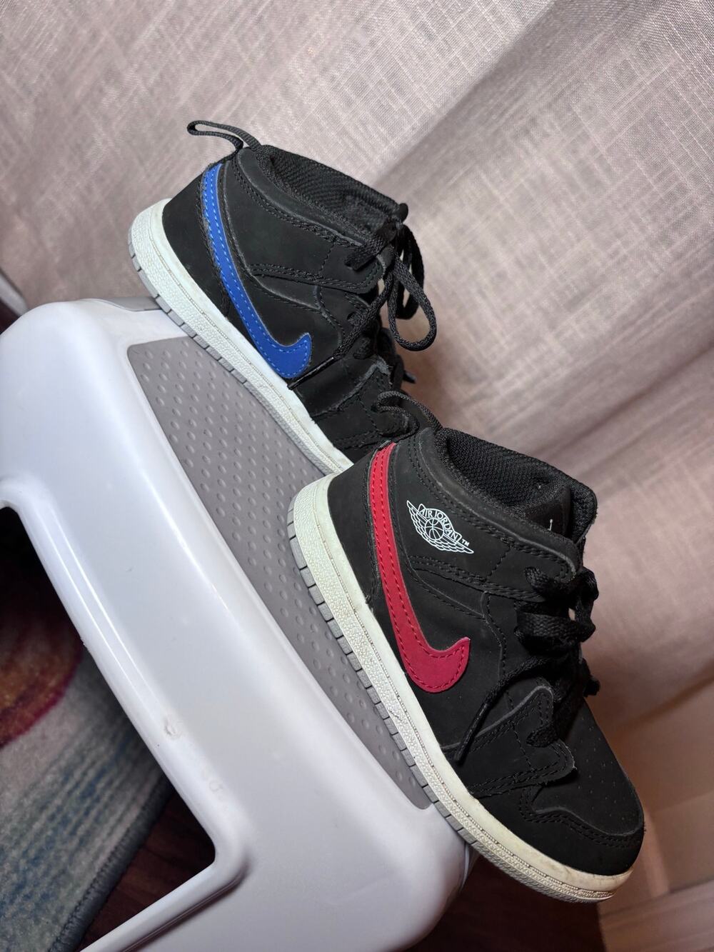 Air Jordan 1 Mid Toddler Size 9C Black Red Blue Nike Sneakers